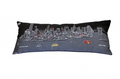 35" Black NYC Nighttime Skyline Lumbar Decorative Pillow FurniFindUSA