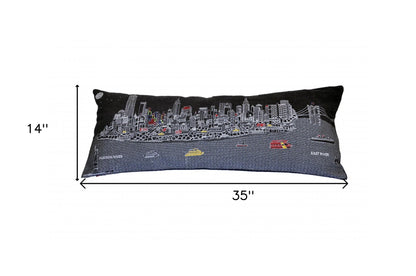 35" Black NYC Nighttime Skyline Lumbar Decorative Pillow FurniFindUSA