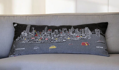 35" Black NYC Nighttime Skyline Lumbar Decorative Pillow FurniFindUSA
