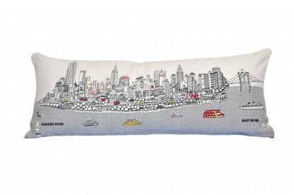 35" White NYC Daylight Skyline Lumbar Decorative Pillow FurniFindUSA