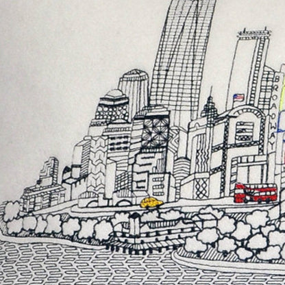 14" X 35" Dark Gray And White NYC Nighttime Skyline Lumbar Decorative Pillow HomeRoots