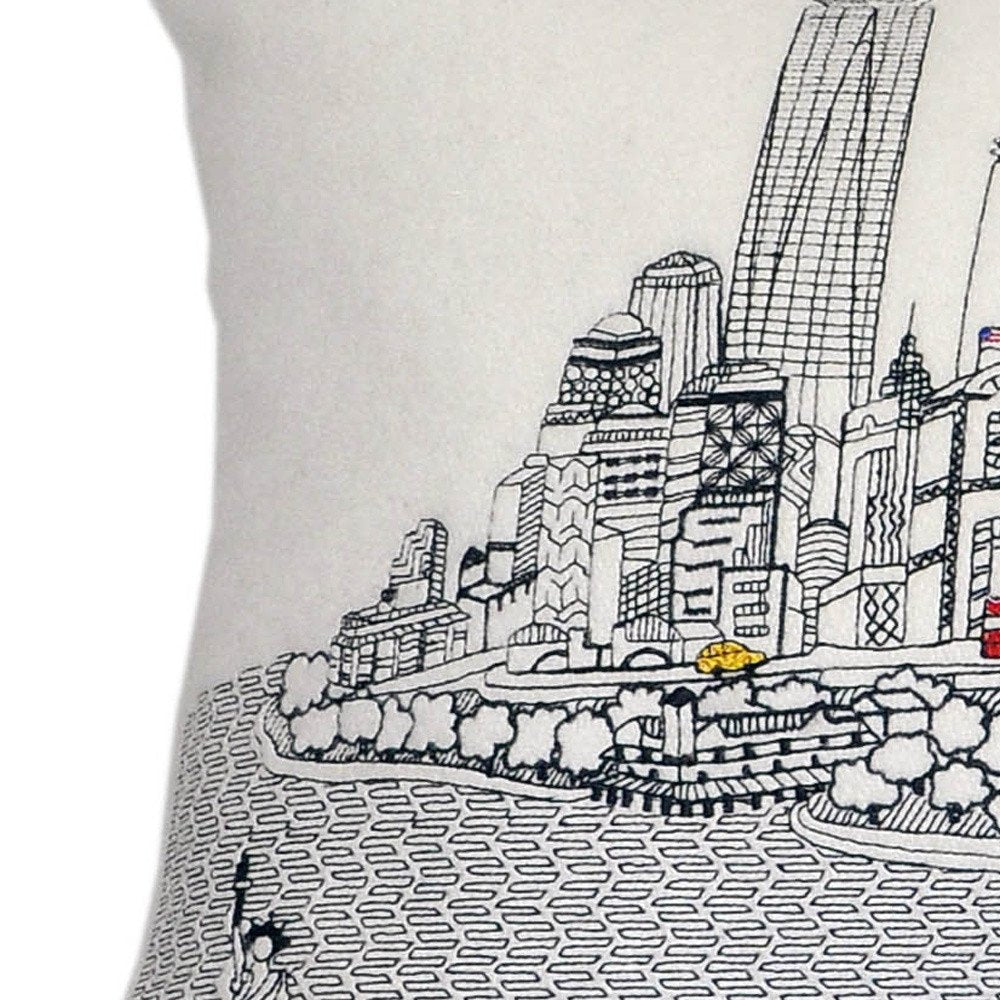 14" X 35" Dark Gray And White NYC Nighttime Skyline Lumbar Decorative Pillow — view 6