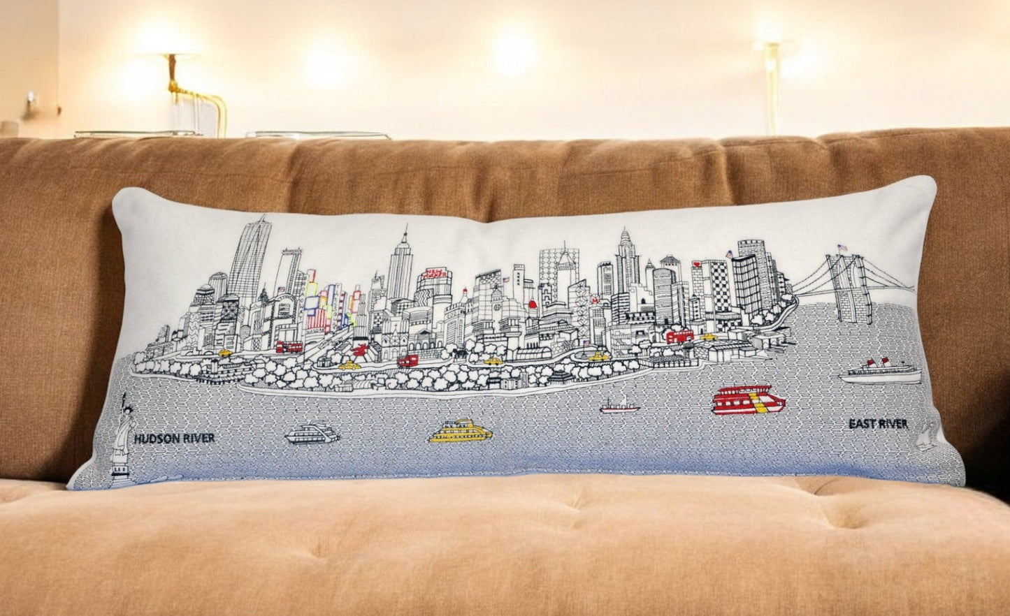 35" White NYC Daylight Skyline Lumbar Decorative Pillow FurniFindUSA