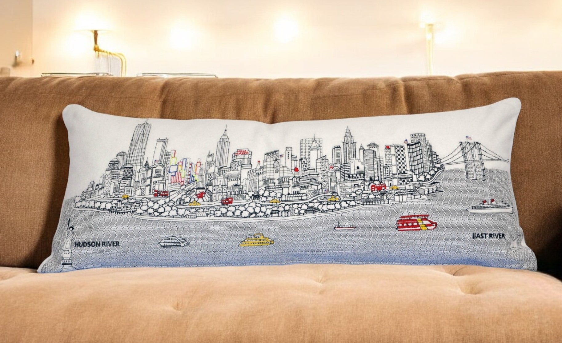 35" White NYC Daylight Skyline Lumbar Decorative Pillow FurniFindUSA