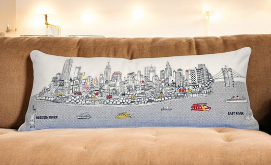 35" White NYC Daylight Skyline Lumbar Decorative Pillow FurniFindUSA