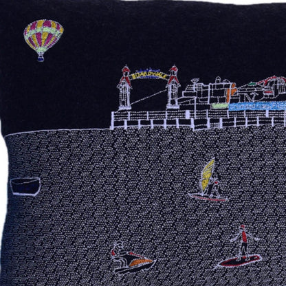 35" Black Ocean City MD Nighttime Skyline Lumbar Decorative Pillow FurniFindUSA
