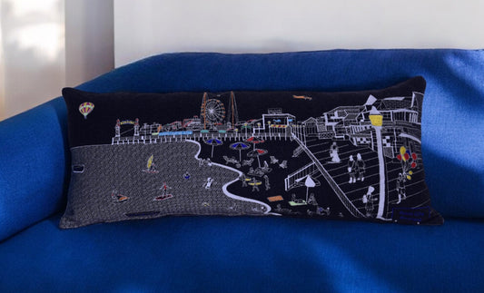 35" Black Ocean City MD Nighttime Skyline Lumbar Decorative Pillow FurniFindUSA