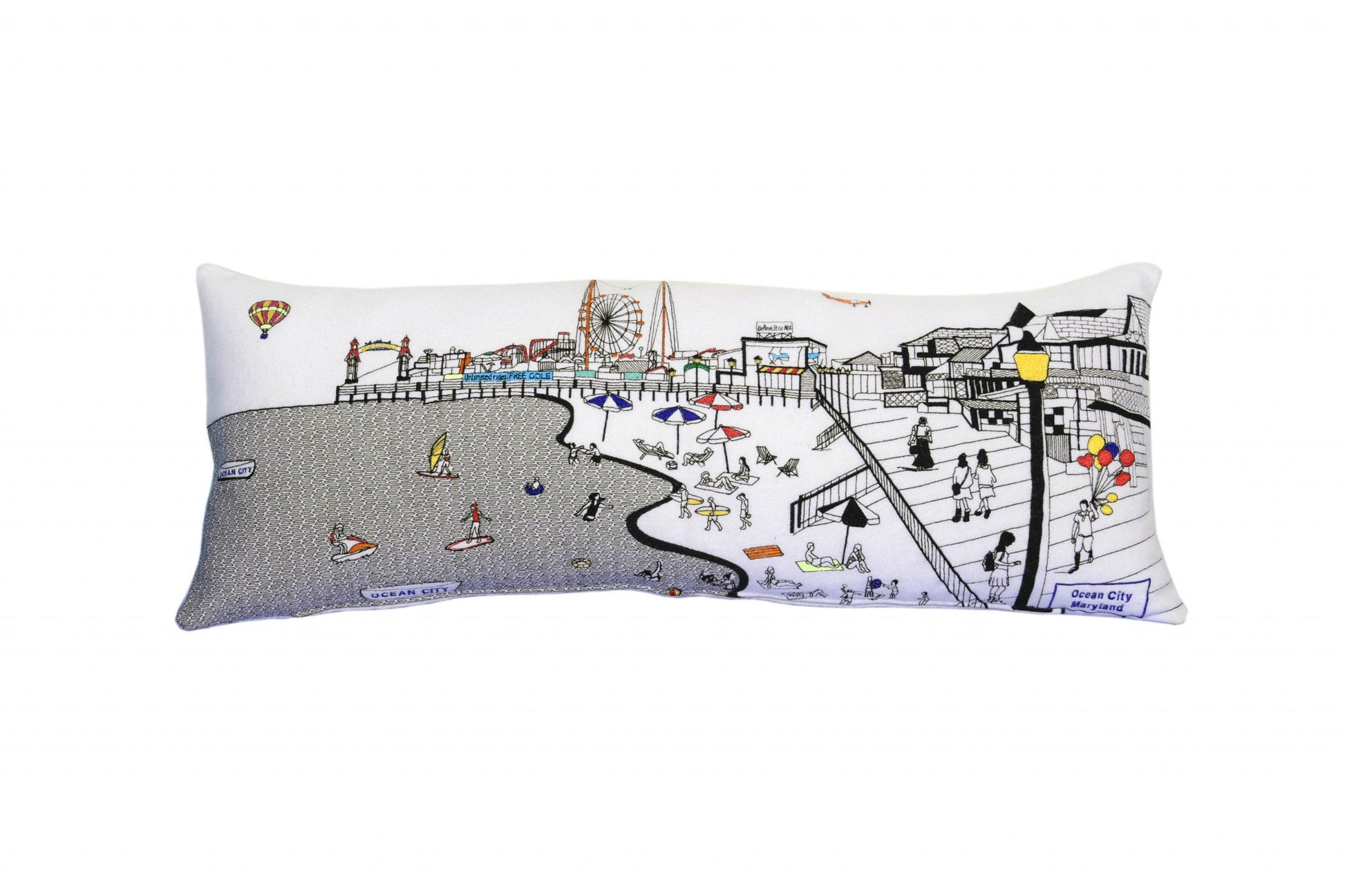 35" White Ocean City MD Daylight Skyline Lumbar Decorative Pillow FurniFindUSA