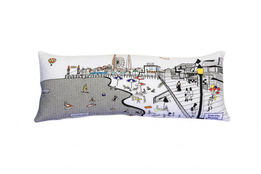 35" White Ocean City MD Daylight Skyline Lumbar Decorative Pillow FurniFindUSA