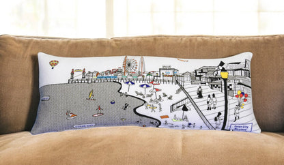 35" White Ocean City MD Daylight Skyline Lumbar Decorative Pillow FurniFindUSA