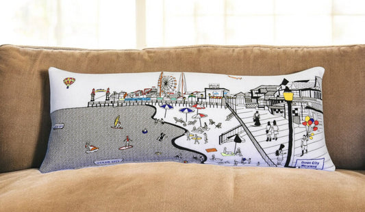 35" White Ocean City MD Daylight Skyline Lumbar Decorative Pillow FurniFindUSA