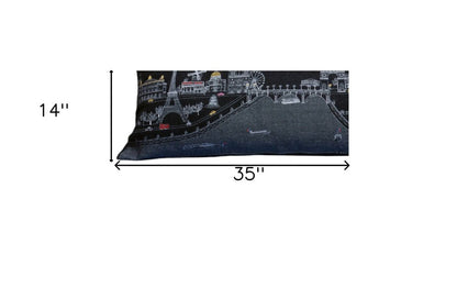 14" X 35" Dark Gray And White Paris Nighttime Skyline Lumbar Decorative Pillow HomeRoots