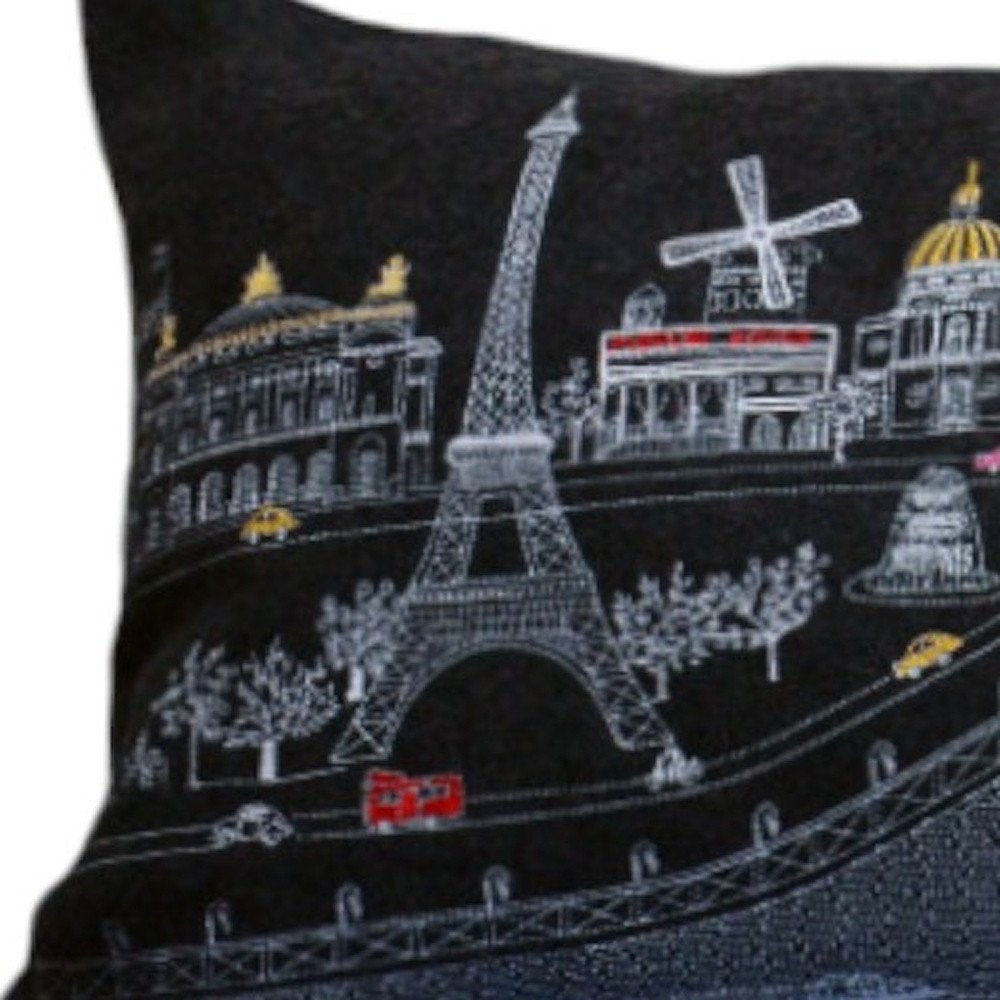 14" X 35" Dark Gray And White Paris Nighttime Skyline Lumbar Decorative Pillow — view 4