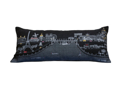 35" Black Paris Nighttime Skyline Standard Lumbar Decorative Pillow FurniFindUSA