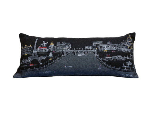 35" Black Paris Nighttime Skyline Standard Lumbar Decorative Pillow FurniFindUSA