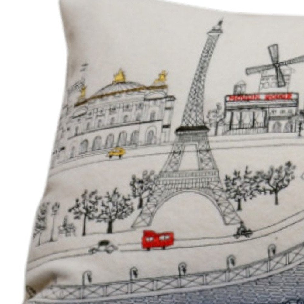14" X 35" Dark Gray And White Paris Nighttime Skyline Lumbar Decorative Pillow — view 8