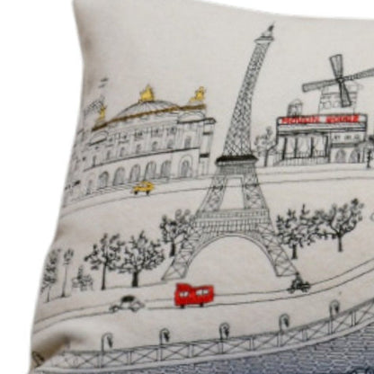 14" X 35" Dark Gray And White Paris Nighttime Skyline Lumbar Decorative Pillow HomeRoots