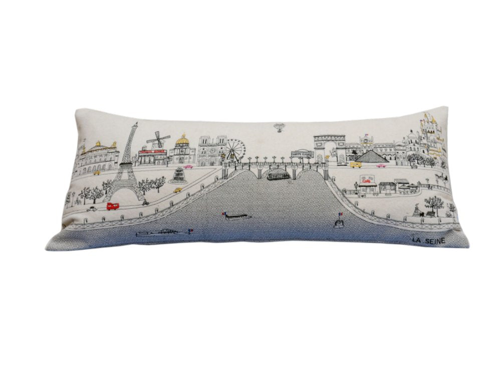14" X 35" Dark Gray And White Paris Nighttime Skyline Lumbar Decorative Pillow — view 6