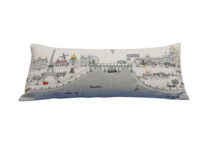 14" X 35" Dark Gray And White Paris Nighttime Skyline Lumbar Decorative Pillow HomeRoots