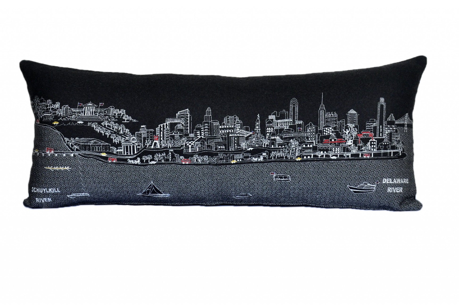 35" Black Philadelphia Nighttime Skyline Lumbar Decorative Pillow FurniFindUSA