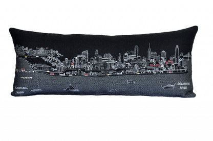 35" Black Philadelphia Nighttime Skyline Lumbar Decorative Pillow FurniFindUSA