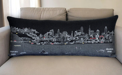 35" Black Philadelphia Nighttime Skyline Lumbar Decorative Pillow FurniFindUSA
