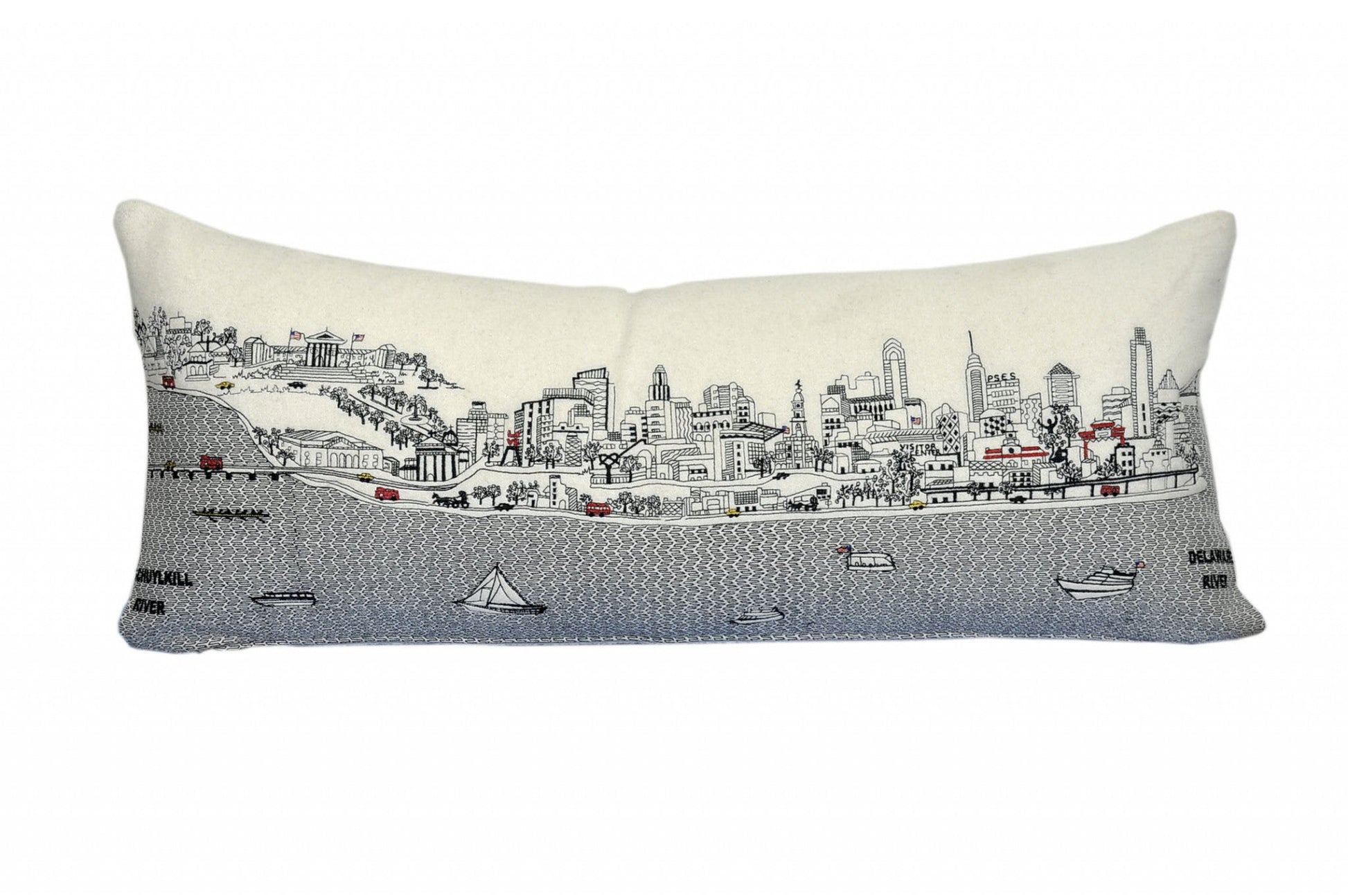 35" White Philadelphia Daylight Skyline Lumbar Decorative Pillow FurniFindUSA