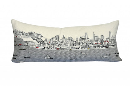 35" White Philadelphia Daylight Skyline Lumbar Decorative Pillow FurniFindUSA