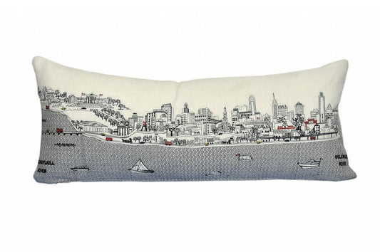 35" White Philadelphia Daylight Skyline Lumbar Decorative Pillow FurniFindUSA