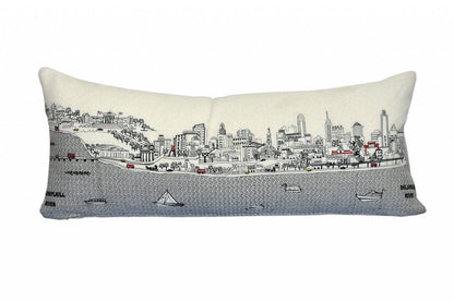14" X 35" Dark Gray And White Philadelphia Nighttime Skyline Lumbar Decorative Pillow HomeRoots