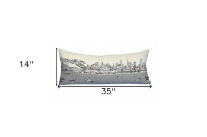 35" White Philadelphia Daylight Skyline Lumbar Decorative Pillow FurniFindUSA