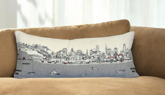35" White Philadelphia Daylight Skyline Lumbar Decorative Pillow FurniFindUSA