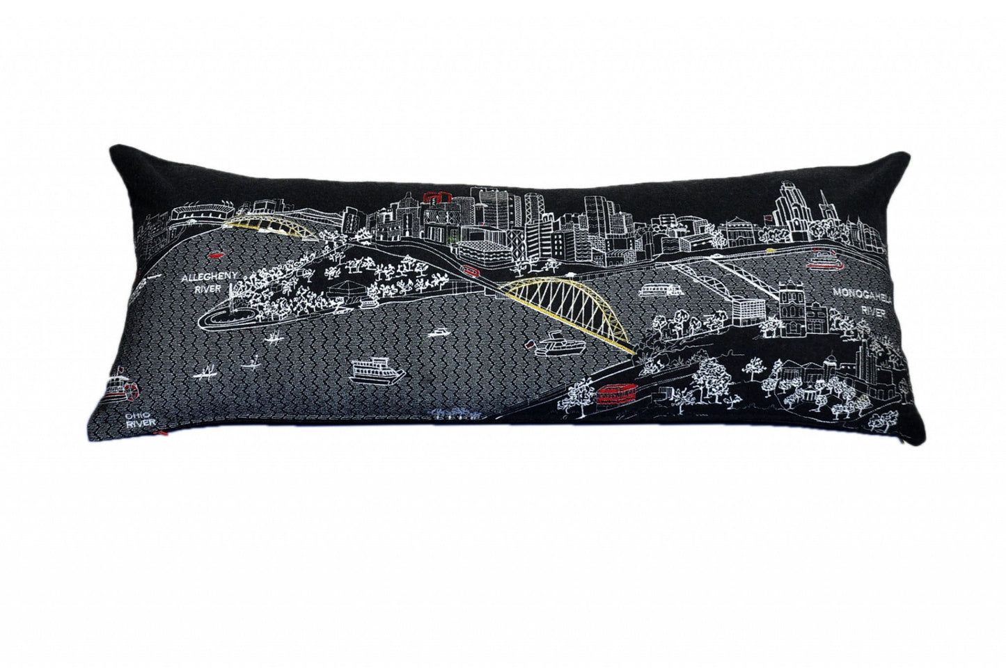35" Black Pittsburgh Nighttime Skyline Lumbar Decorative Pillow FurniFindUSA
