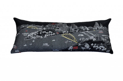 35" Black Pittsburgh Nighttime Skyline Lumbar Decorative Pillow FurniFindUSA