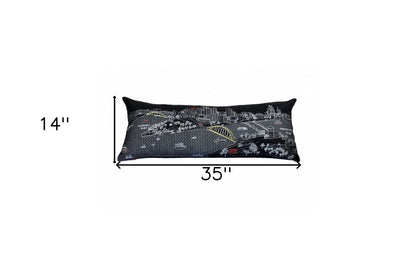 14" X 35" Dark Gray And White Pittsburgh Nighttime Skyline Lumbar Decorative Pillow HomeRoots