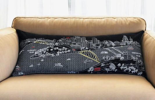 35" Black Pittsburgh Nighttime Skyline Lumbar Decorative Pillow FurniFindUSA