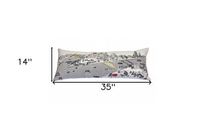 35" White Pittsburgh Daylight Skyline Lumbar Decorative Pillow FurniFindUSA