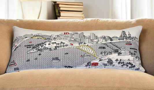 35" White Pittsburgh Daylight Skyline Lumbar Decorative Pillow FurniFindUSA