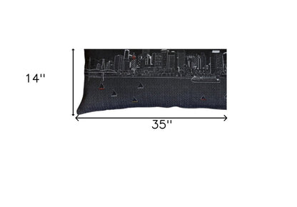 14" X 35" Dark Gray And White Portland Nighttime Skyline Lumbar Decorative Pillow HomeRoots