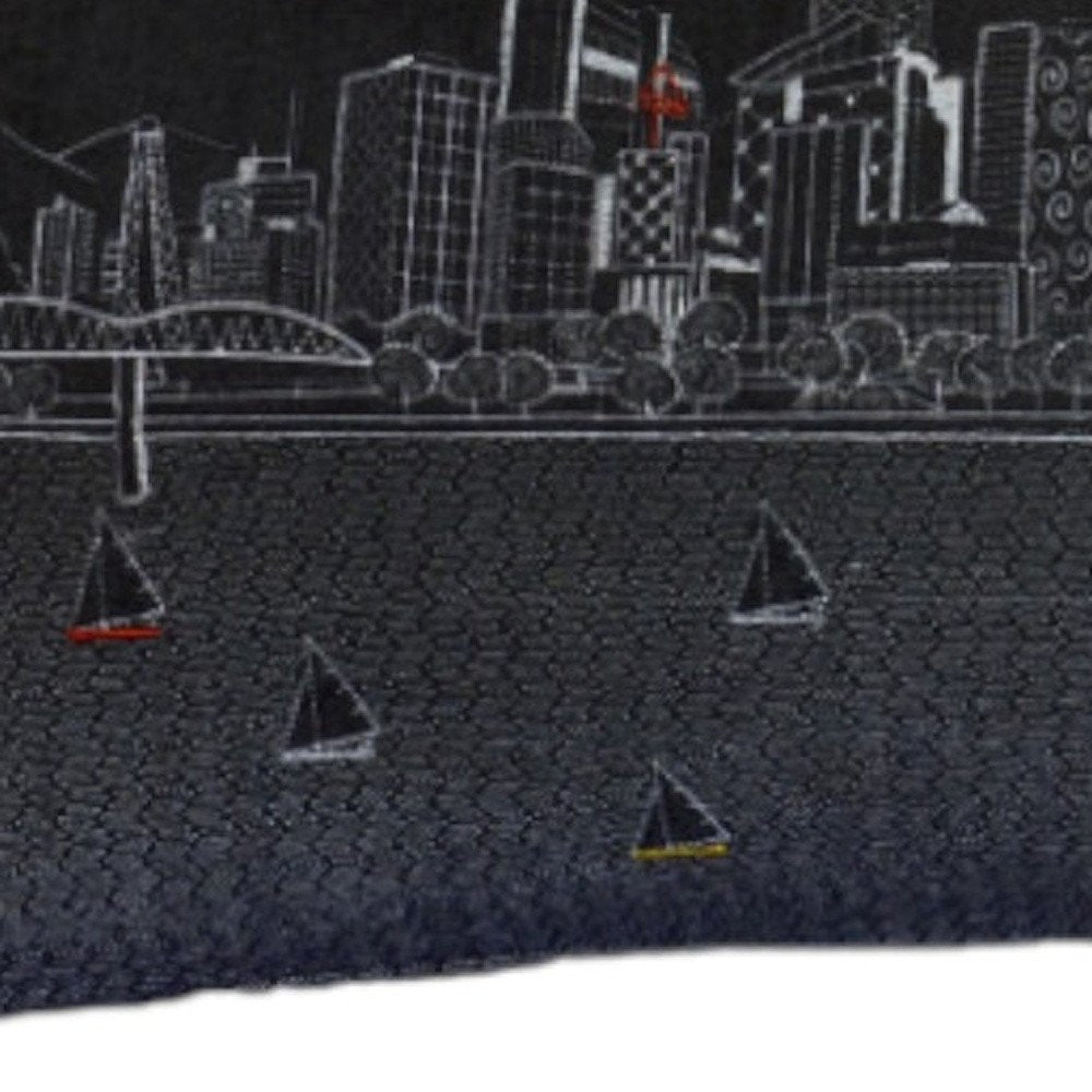 14" X 35" Dark Gray And White Portland Nighttime Skyline Lumbar Decorative Pillow HomeRoots
