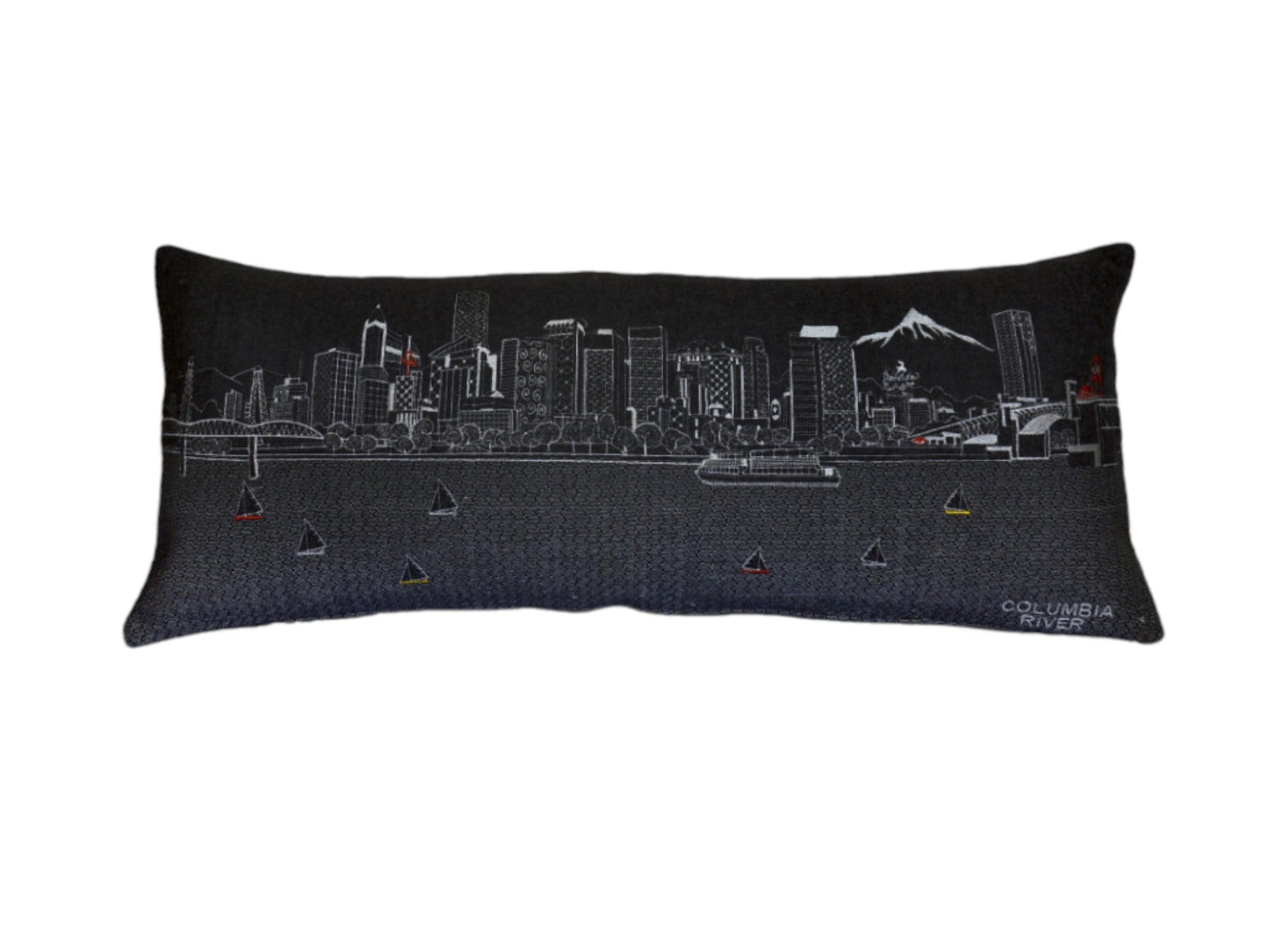 35" Black Portland Nighttime Skyline Lumbar Decorative Pillow FurniFindUSA