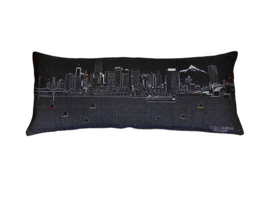 35" Black Portland Nighttime Skyline Lumbar Decorative Pillow FurniFindUSA