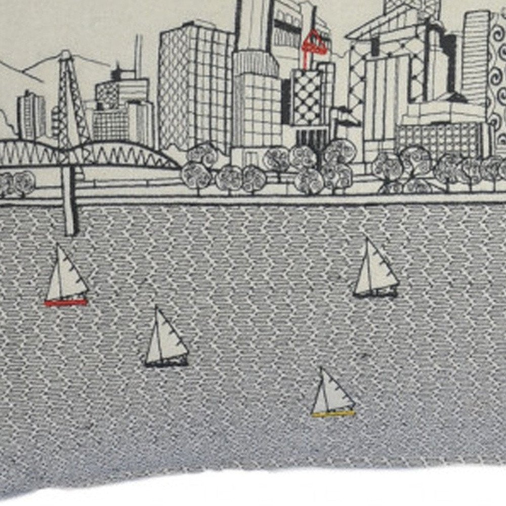 14" X 35" Dark Gray And White Portland Nighttime Skyline Lumbar Decorative Pillow HomeRoots