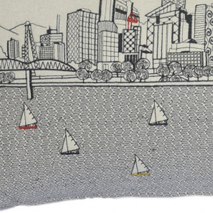 14" X 35" Dark Gray And White Portland Nighttime Skyline Lumbar Decorative Pillow HomeRoots