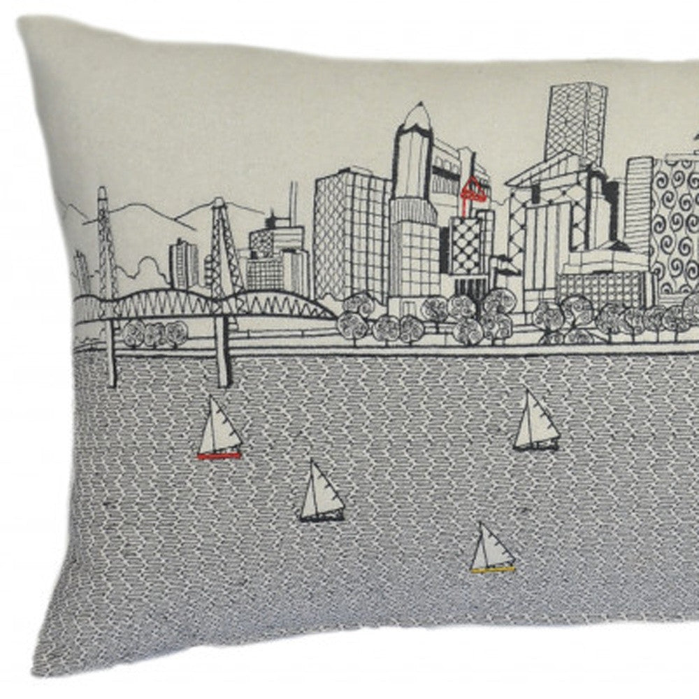 35" White Portland Daylight Skyline Lumbar Decorative Pillow FurniFindUSA