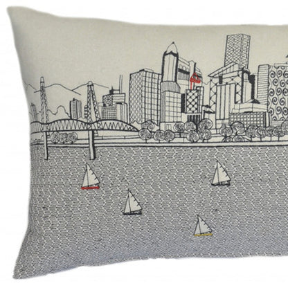 35" White Portland Daylight Skyline Lumbar Decorative Pillow FurniFindUSA