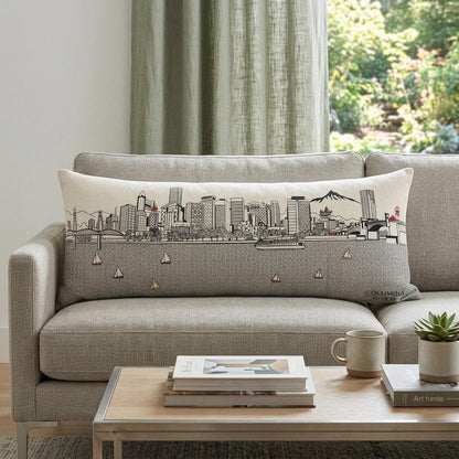 14" X 35" Dark Gray And White Portland Nighttime Skyline Lumbar Decorative Pillow HomeRoots