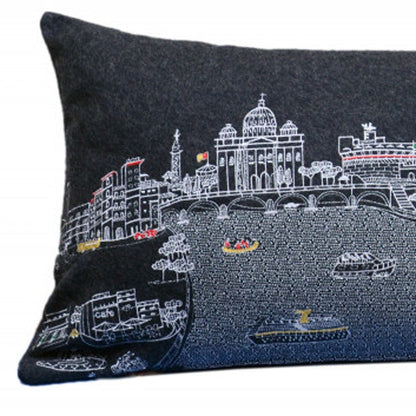 35" Black Rome Nighttime Skyline Lumbar Decorative Pillow FurniFindUSA