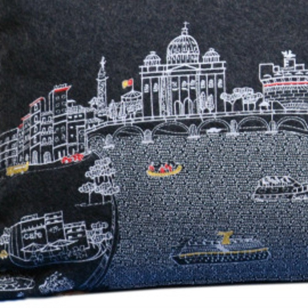 14" X 35" Dark Gray And White Rome Nighttime Skyline Lumbar Decorative Pillow HomeRoots