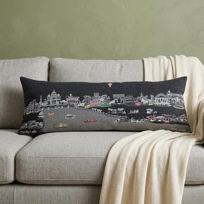 14" X 35" Dark Gray And White Rome Nighttime Skyline Lumbar Decorative Pillow HomeRoots